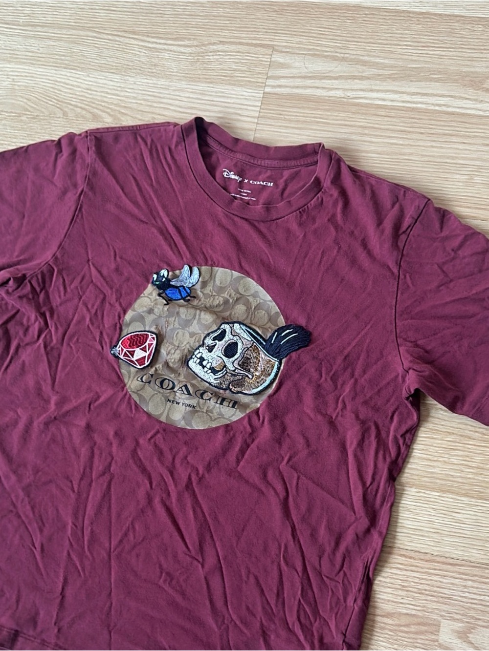 Coach Men's Maroon Graphic Patch Short Sleeve Tee